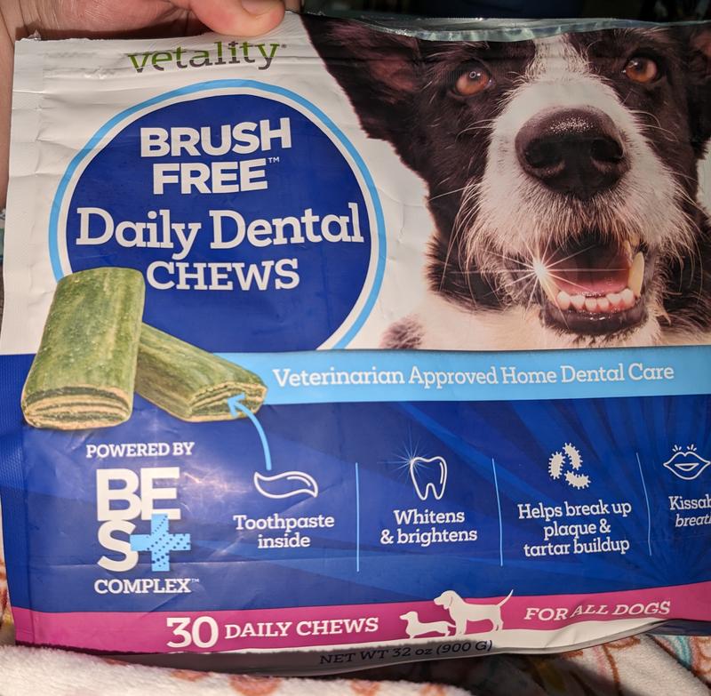 Vetality Brush Free Daily Dental Care Chews for Dogs, 30 count