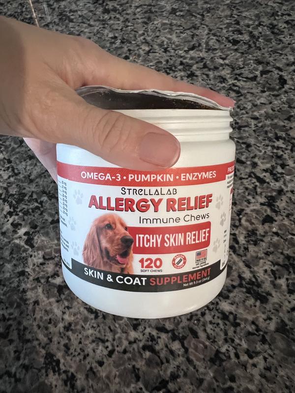 STRELLALAB Anti Itch Allergy Relief Omega Bacon Flavor Dog Chews, 120
