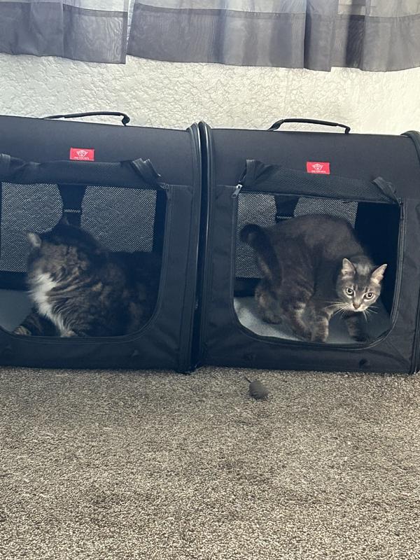 ONE FOR PETS Portable 2-in-1 Double Dog & Cat Kennel, Black