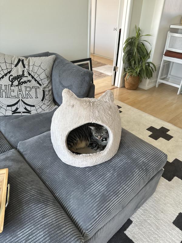 BEST FRIENDS BY SHERI Meow Hut Covered Cat & Dog Bed, Grey, Standard