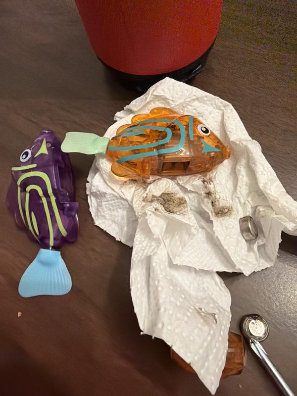 Batteries out of electronic fish, the batteries are eroded away by the water