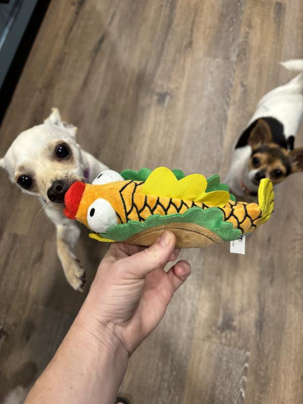 bark box fish taco BARK Fish Taco Squeaky Plush Dog Toy, Small
