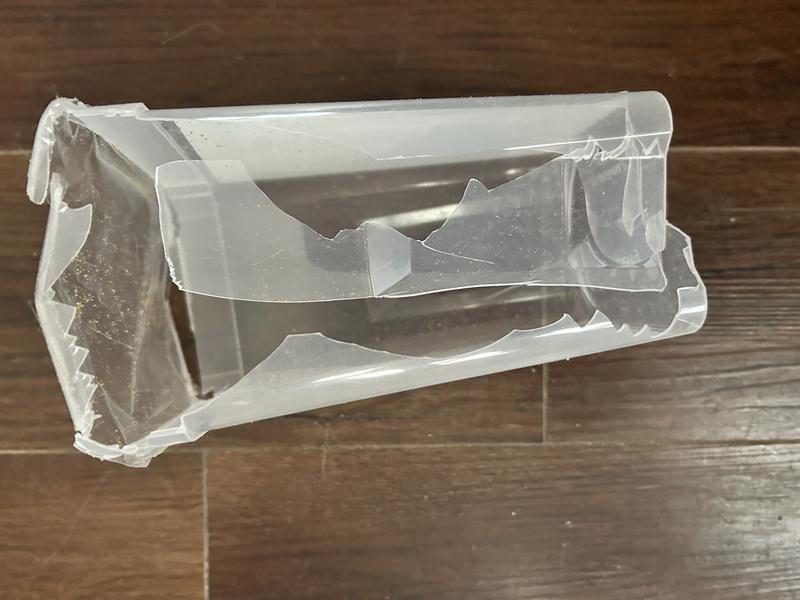 Treat containers are in thin containers and either bags of litter or canned food are always piled on top