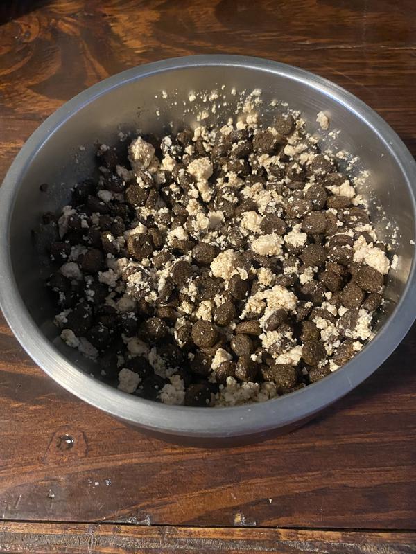 Salmon food topper mixed in with dry kibble