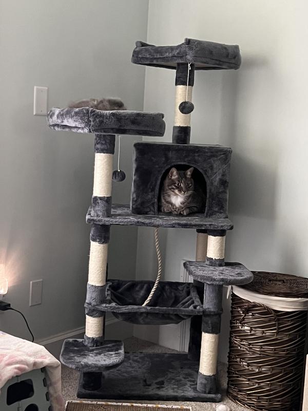 YAHEETECH 59in Plush Cat Tree & Condo, Dark Gray
