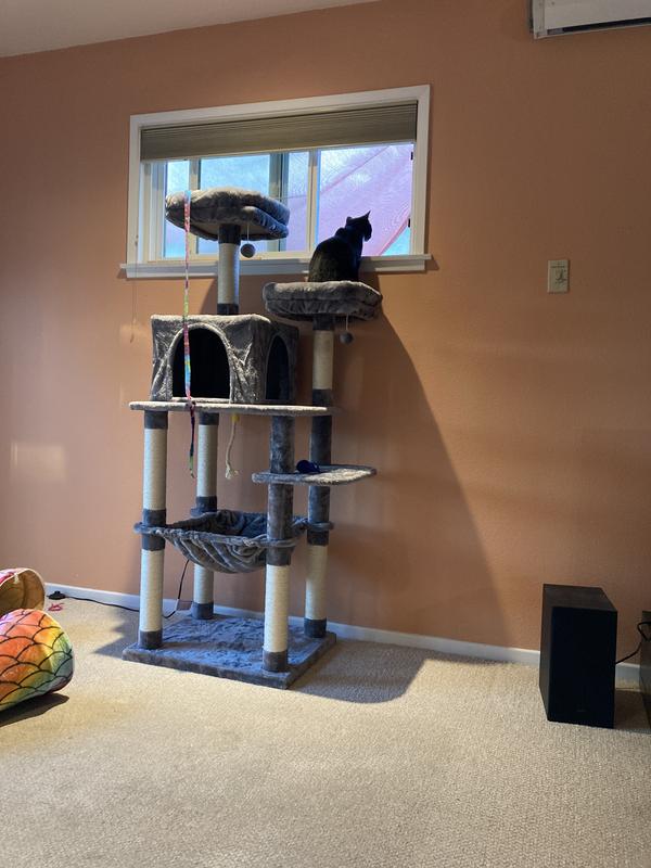 FRISCO 64in Cat Tree with Hammock, Condo, 2 Top Perches with Bed, Gray
