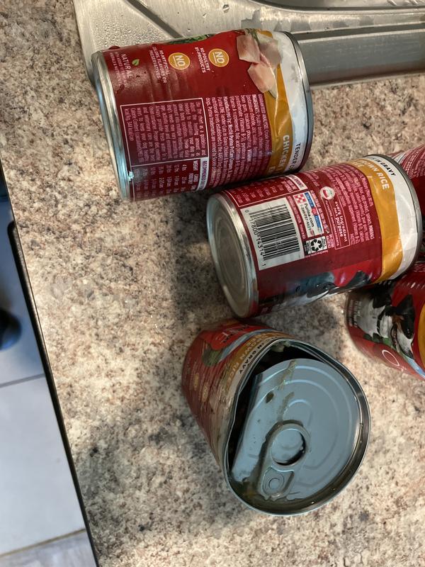 Damage to numerous cans of dog food