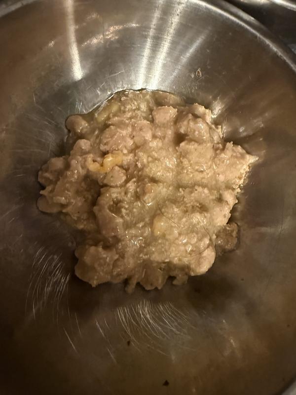Food consistency is perfect in the bowl for small breed pups and does not have to be smashed up