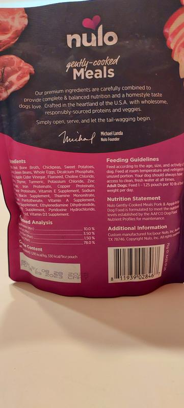 Nulo Gently-Cooked Meals Pork & Apple Recipe Wet Dog Food, 9-oz pouch, case of 8