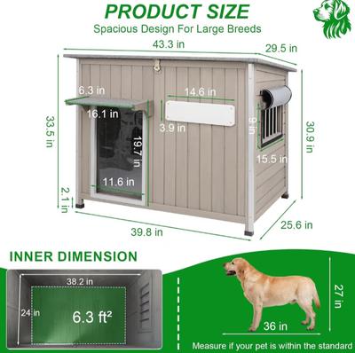 PETSCOSSET Weatherproof Wooden Outdoor Dog House with Asphalt Roof