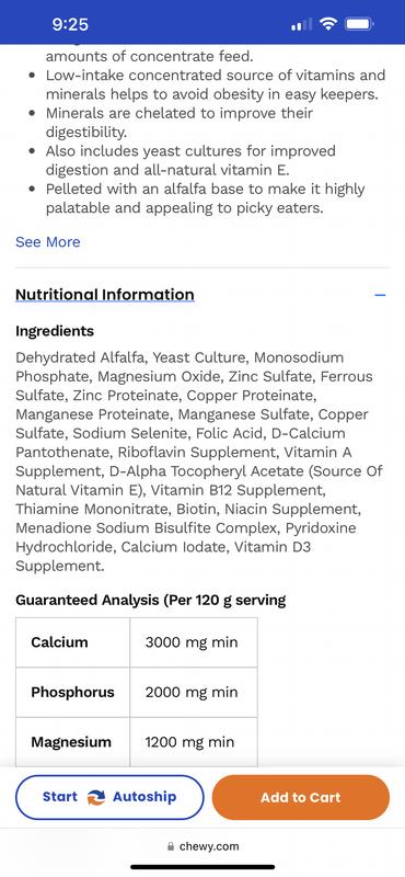 Website product ingredient label