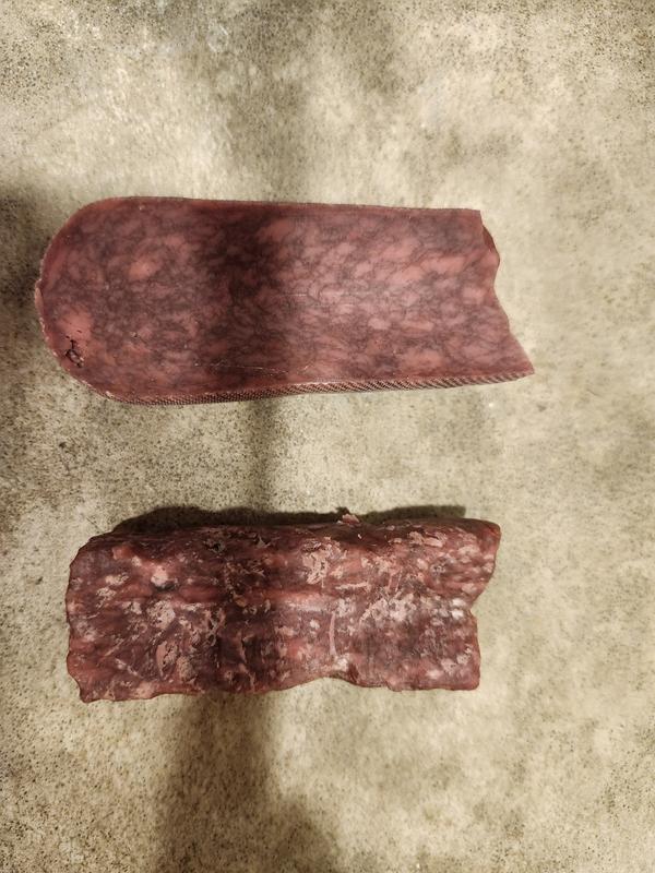 My husband broke apart for the two dogs.  Before and after multiple chews.  It really holds up!  And not sticky or gross and no smell.