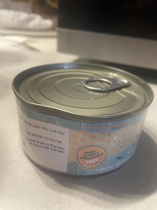 Two of the 8 pk cat food cans were dented up.