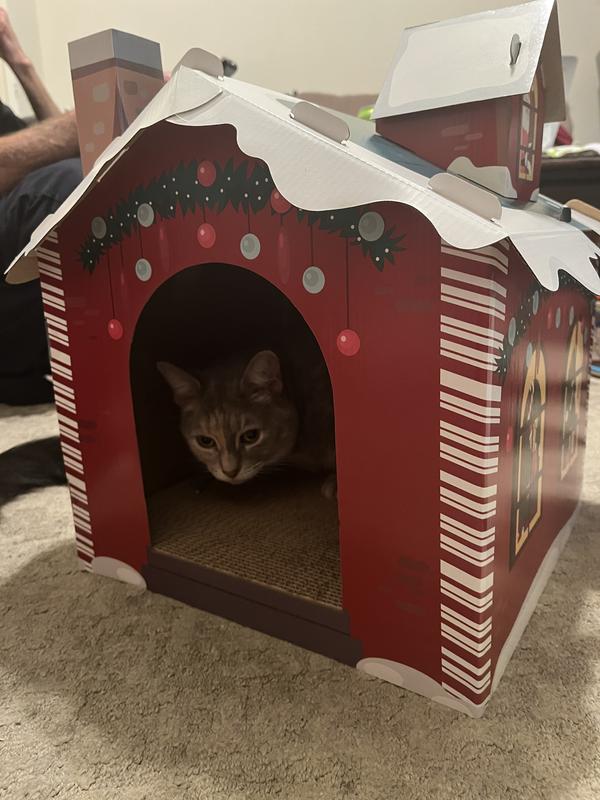 FRISCO Holiday Santa's Cardboard Cat House