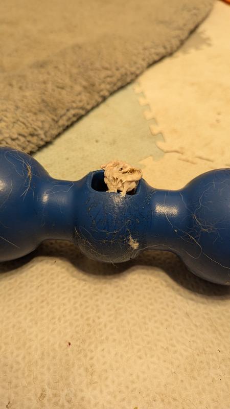 We throw the leftover piece away, dogs can choke on it