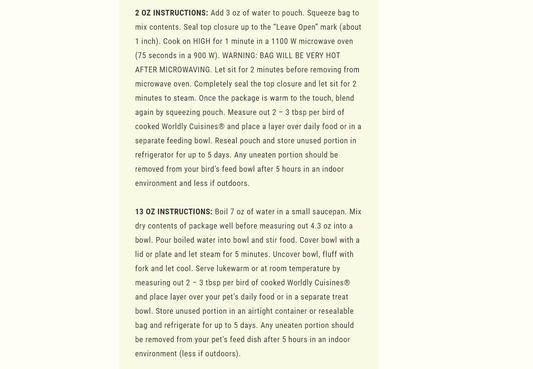 Feeding Instructions