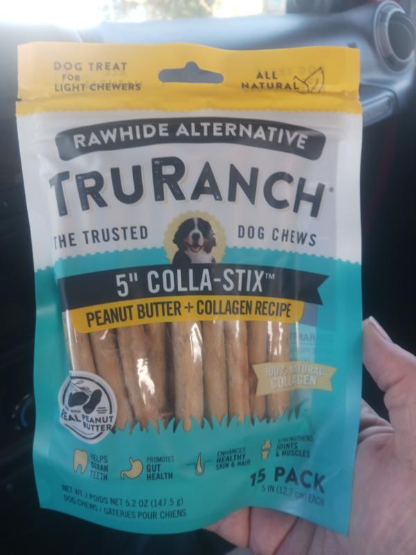 TruRanch Peanut Butter Collagen Sticks Hard Chew Dog Treats, 5-in, 15 count