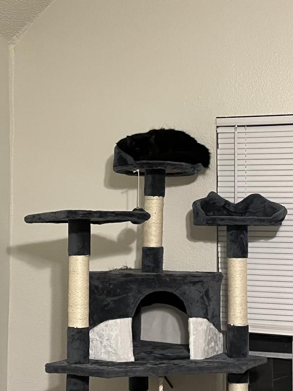 YAHEETECH 79in Plush Cat Tree & Condo, Light Gray