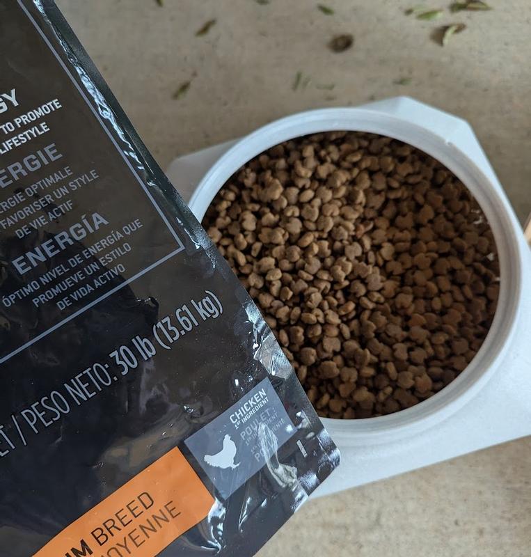 Eukanuba 30lbs kibble bag emptied into the 35lbs vault