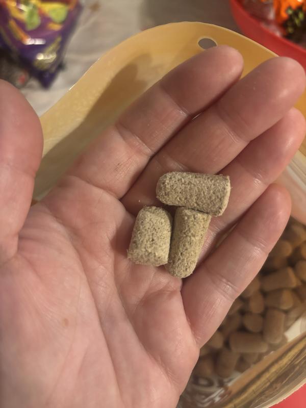 Medium kibbles with good texture.