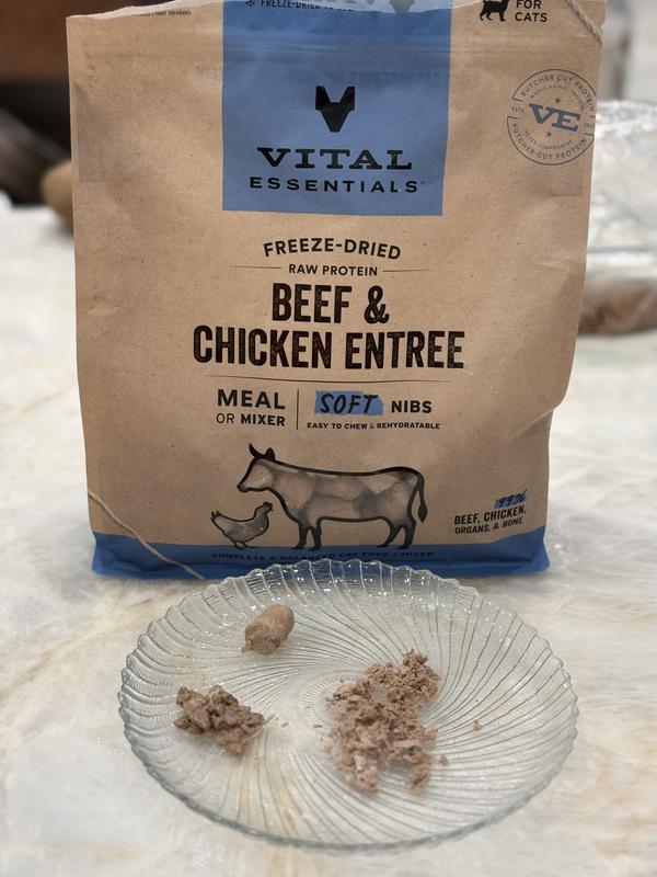 Top left: the nib straight out of the bag
Bottom left: crumbled and rehydrated
Right: crumbled dry