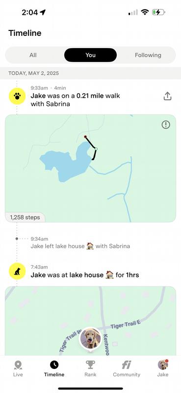 Shows the history and when the dog leaves