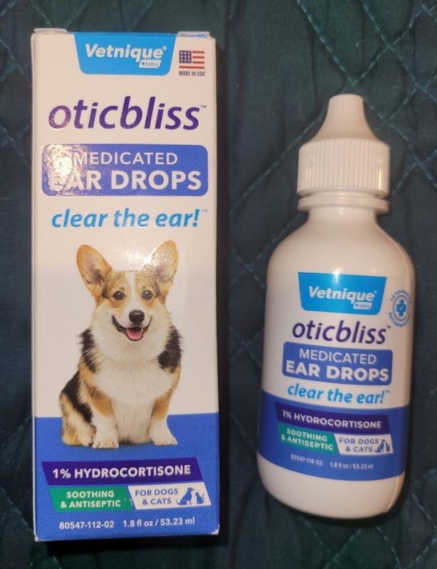 Vetnique Labs Oticbliss Medicated Hydrocortisone Ear Drops for Ear Infections for Dogs & Cats