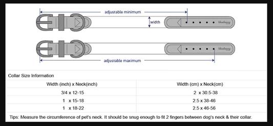 Blueberry Pet Classic Leather Striped Dog Collar Measurements