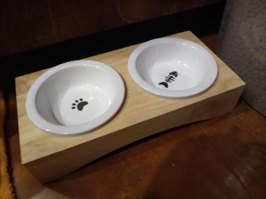 FRISCO Double Elevated Cat Bowl with Wood Stand, 0.5 cup 