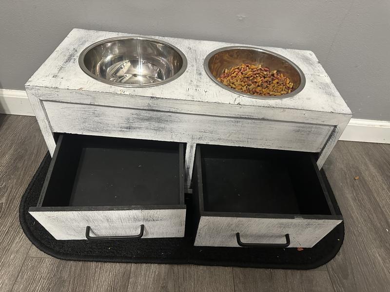 FRISCO Premium Wood Elevated Storage Station Dog Bowl, Large: 10 cup 