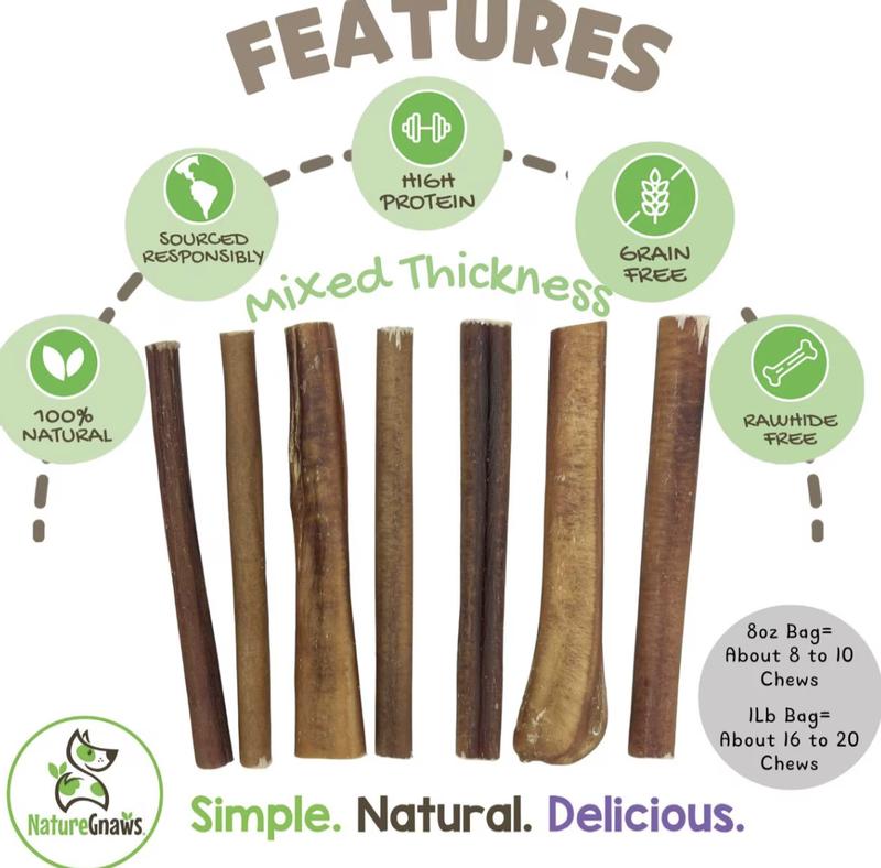 Listing image states 16-20 sticks of mixed thickness. Instead I received 10 sticks of only very thick sticks. These don't even fit in a large holder and my medium sized dog can't eat them.