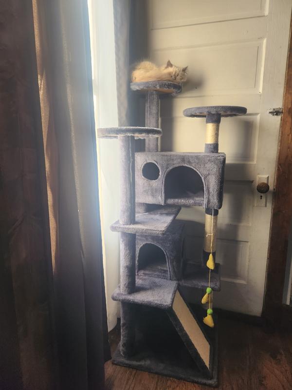 YAHEETECH 57-in Plush Cat Tree & Condo, Dark Gray - Chewy.com