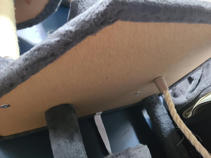 Exposed particle board that gives splinters.