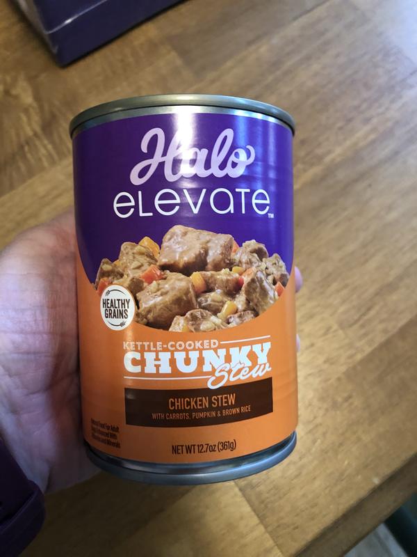 Halo Elevate Kettle Cooked Chunky Healthy Grains Chicken Stew with Carrots, Green Beans & Brown Rice Wet Dog Food, 12.7-oz can, case of 6