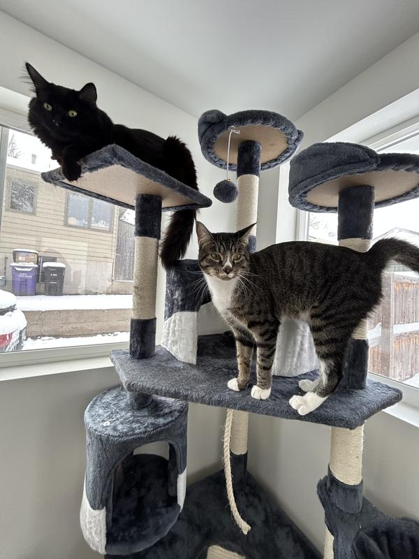 YAHEETECH 79in Plush Cat Tree & Condo, Dark Gray/White