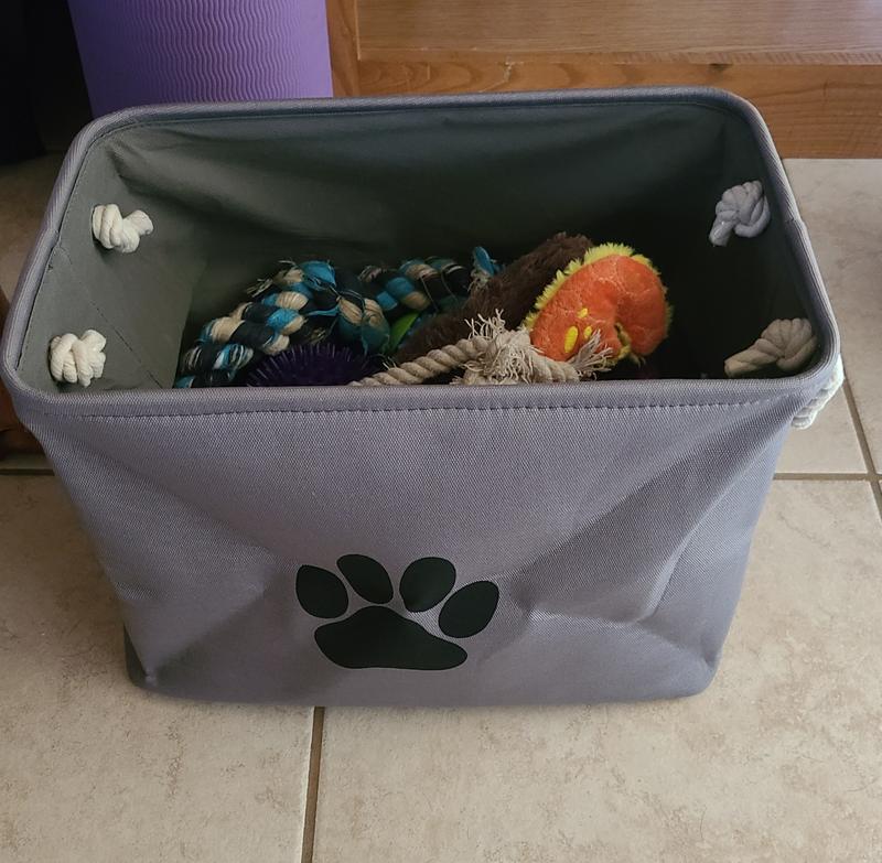BONE DRY Paw Print Rectangle Dog Storage Bin, Taupe, Medium