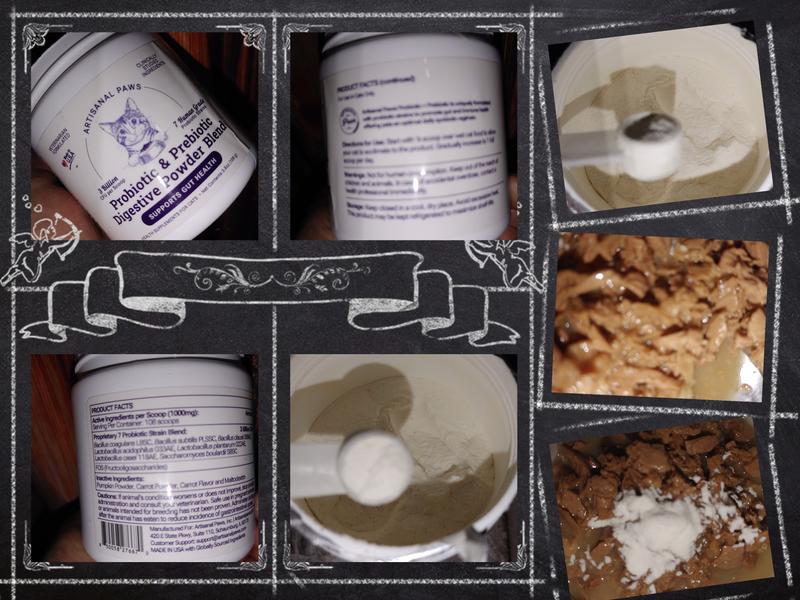 Artisanal Paws Digestive Probiotic & Prebiotic Blend Powder and mixing it into my cats can of wet food.