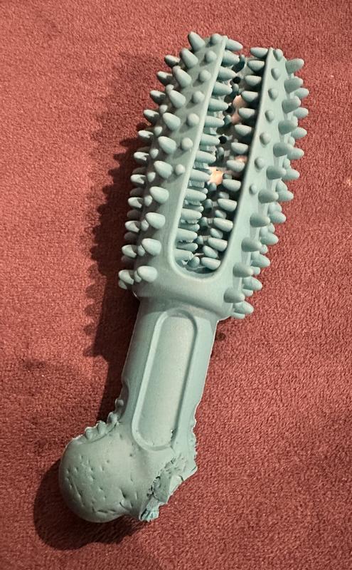 Picture of the toy with a piece chewed off