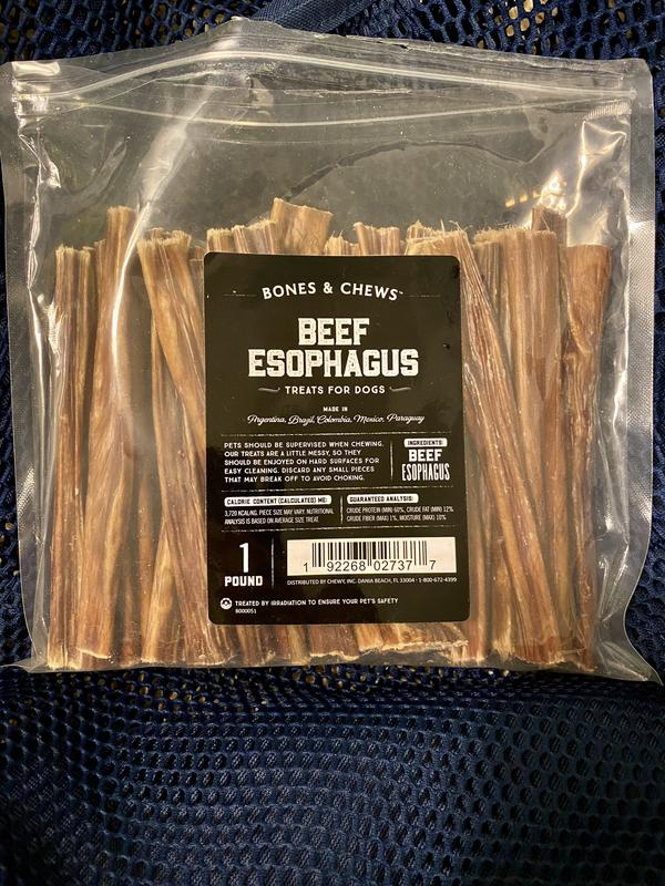 BONES & CHEWS Beef Esophagus Dog Treats, 1 lb