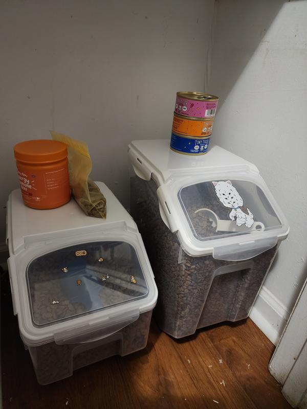 Smaller box on the left with 8ish pounds of food and bigger on the right with about 16ish