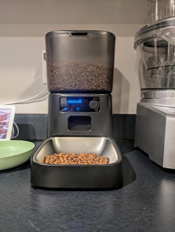 Nice and compact footprint yet holds quite a bit of kibble.