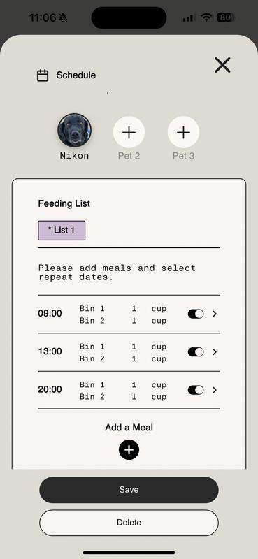 Feeding schedule in app