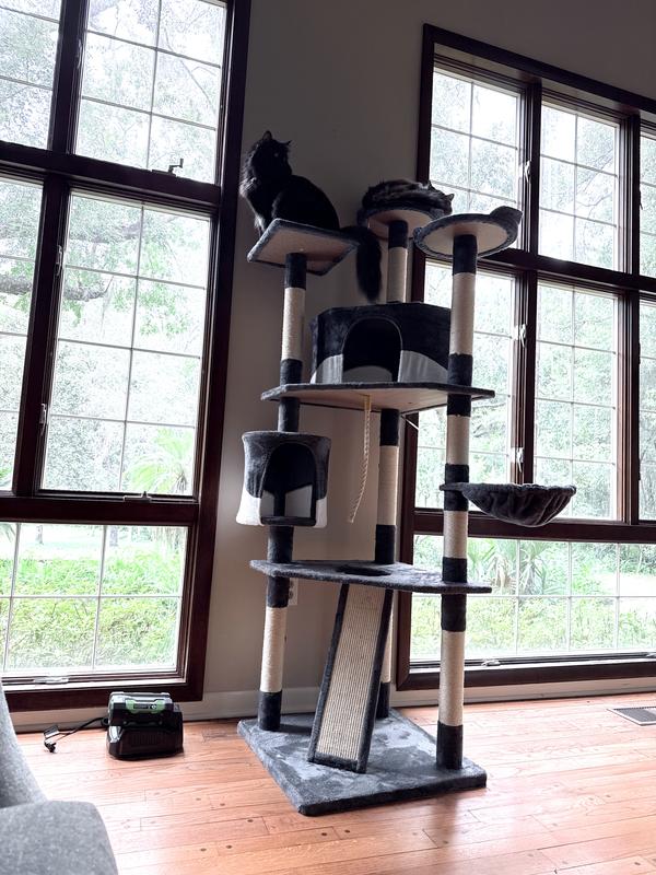 YAHEETECH 79-in Plush Cat Tree & Condo, Dark Gray/White