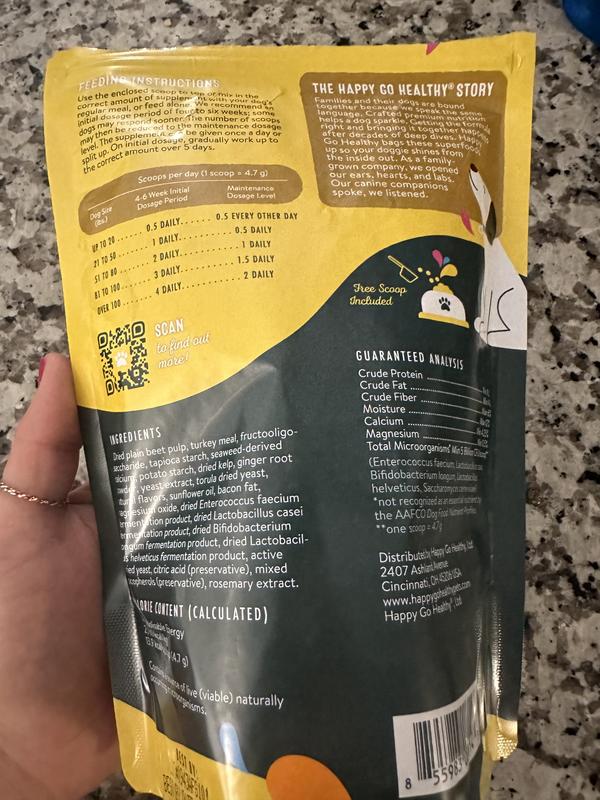 The directions also include a chart for the recommended portion for dog depending their weight.