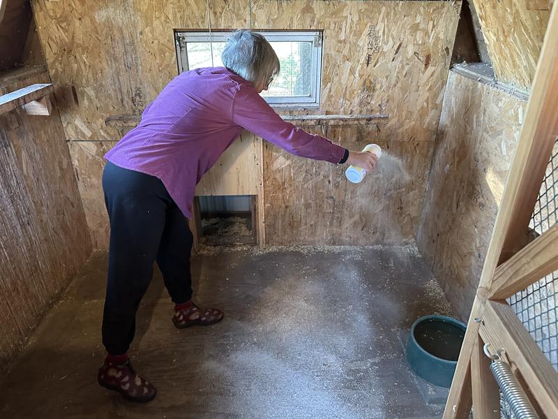 Spread on clean floor before putting fresh bedding in