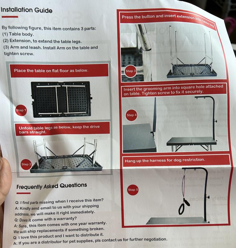 Back of instructions sheet