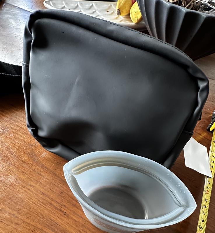 Front of bag with treat pouch open