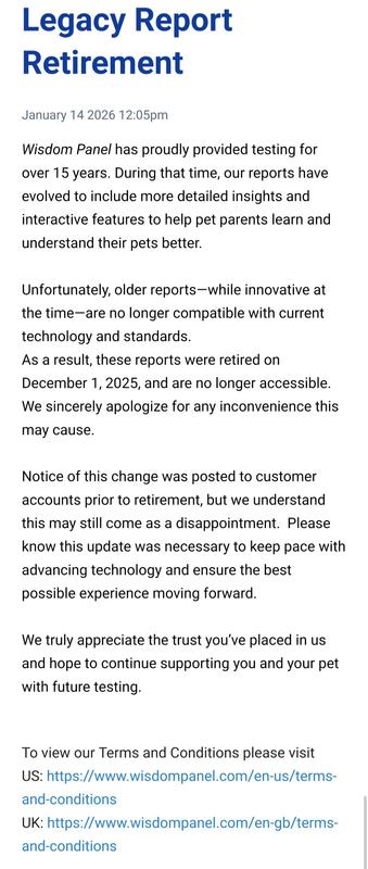 Letter i recieve when trying to access my dogs dna results