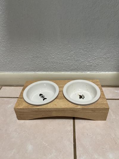 FRISCO Double Elevated Cat Bowl with Wood Stand, 0.5 cup 