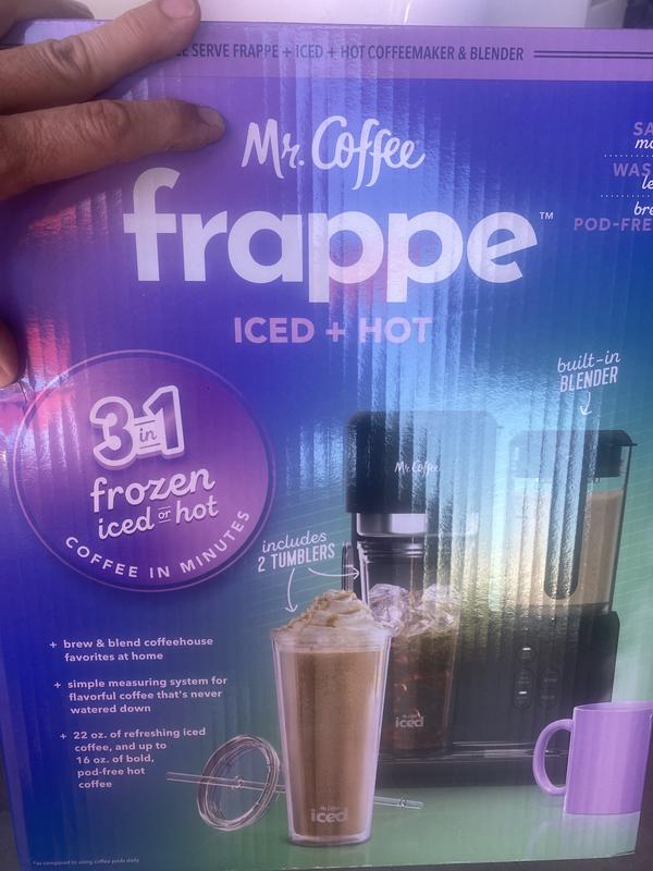 Mr. Coffee Single Serve Frappe, Iced, and Hot Coffee Maker and Blender, Single  Serve Iced Coffee Maker with Reusable Tumblers and Coffee Filter, Navy Blue  